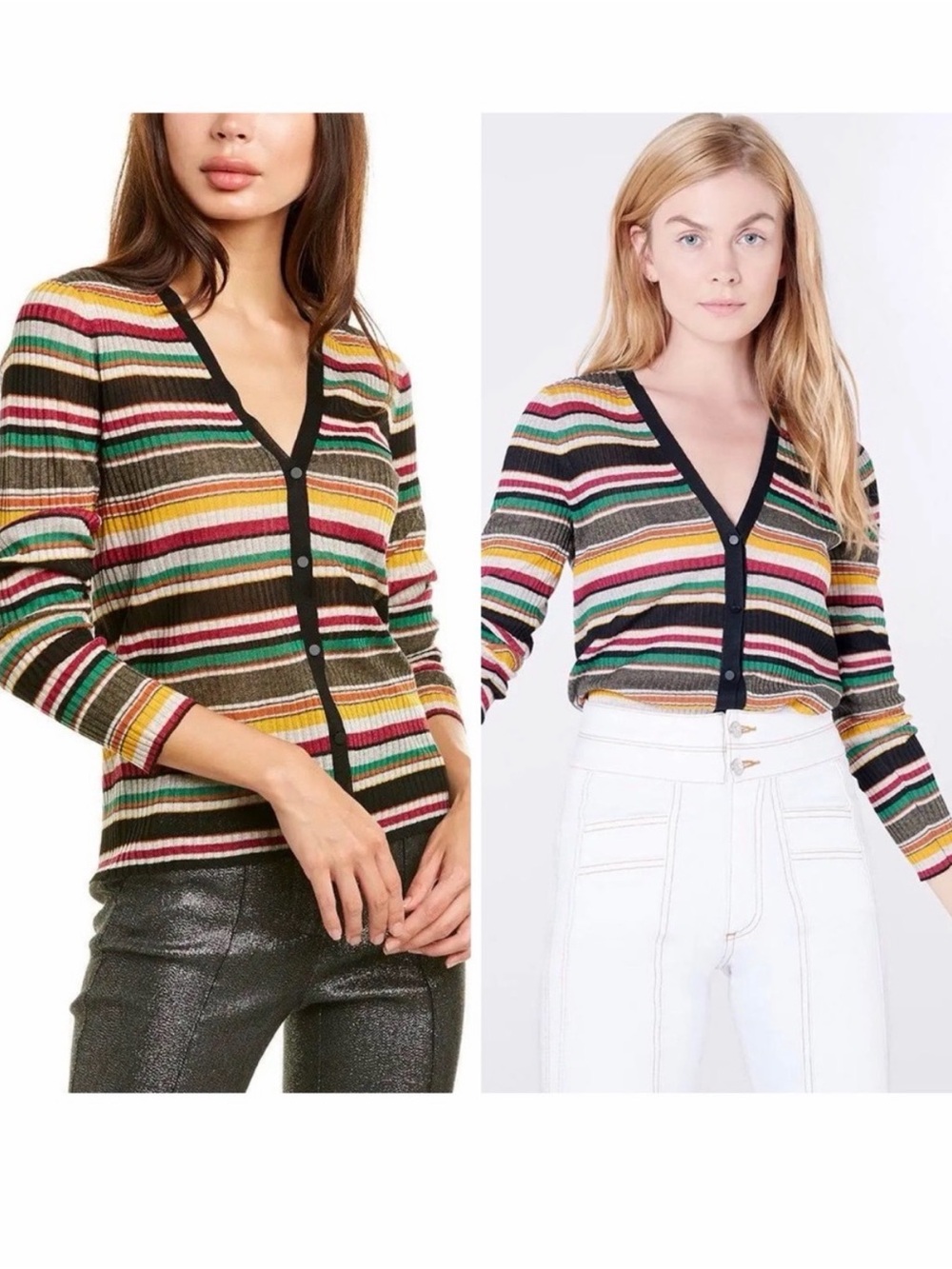 Veronica Beard Keke striped knit cardigan sweater Multicolor size large v neck
